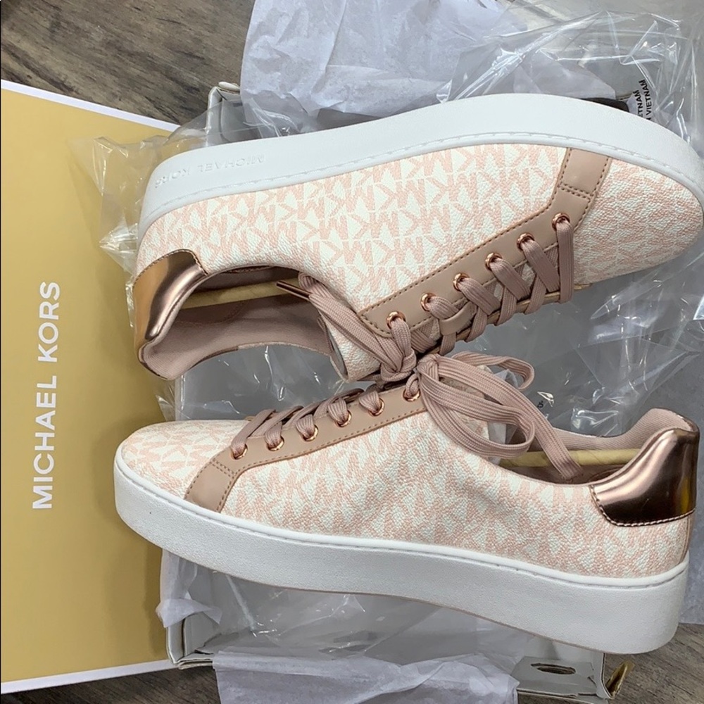 MICHAEL KORS POPPY LACE UP MINI MK LOGO PVC PINK - Picture 2 of 16